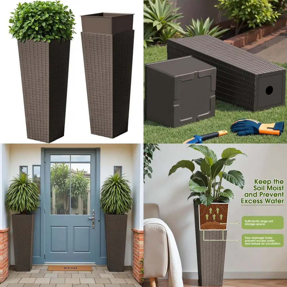 

Large Outdoor Tall Planters Set of 2, Taper Design with Drainage Holes, Suitable for Outdoor Flower Pots and Garden Decor