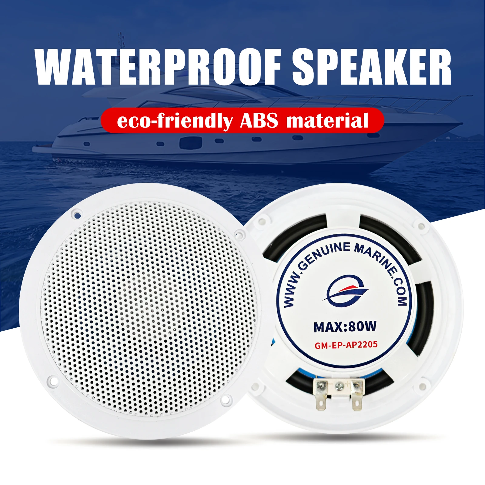 

Genuine Marine 5.25" 80W IP66 Waterproof Marine Speakers White ABS Plastic High-Quality Sound for Motorcycle Boat Thalassa
