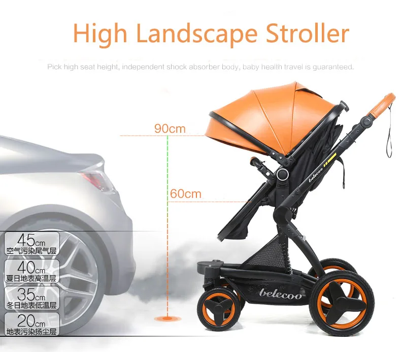 Belecoo Travel System Baby Stroller 3 in 1, Four Wheel High View Stroller With Adjustable Push Handle,High Quality Free Shipping