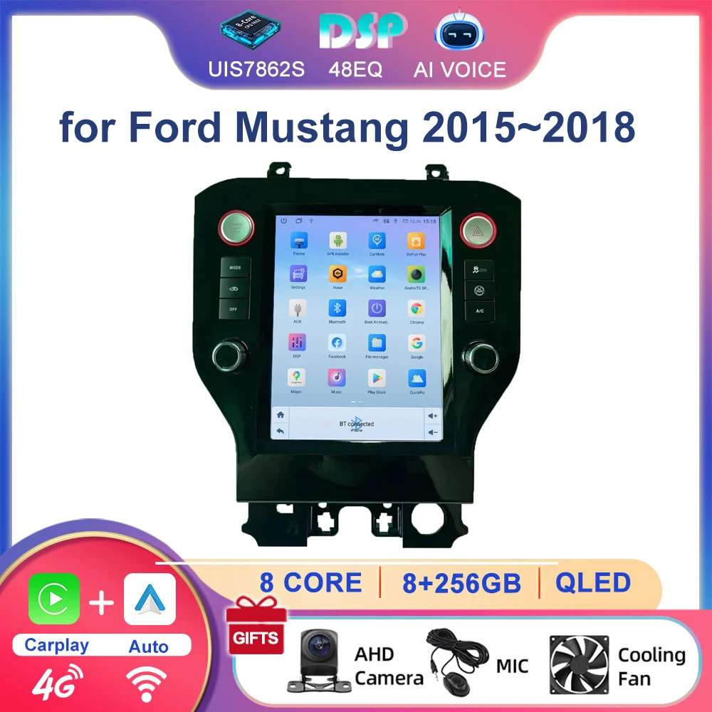 Radio Multimedia para Auto con Pantalla de 9.7'', 4G, DSP, BT, RDS, Android Auto, Carplay, GPS, Navegación, Estéreo, para Ford Mustang 2015-2018