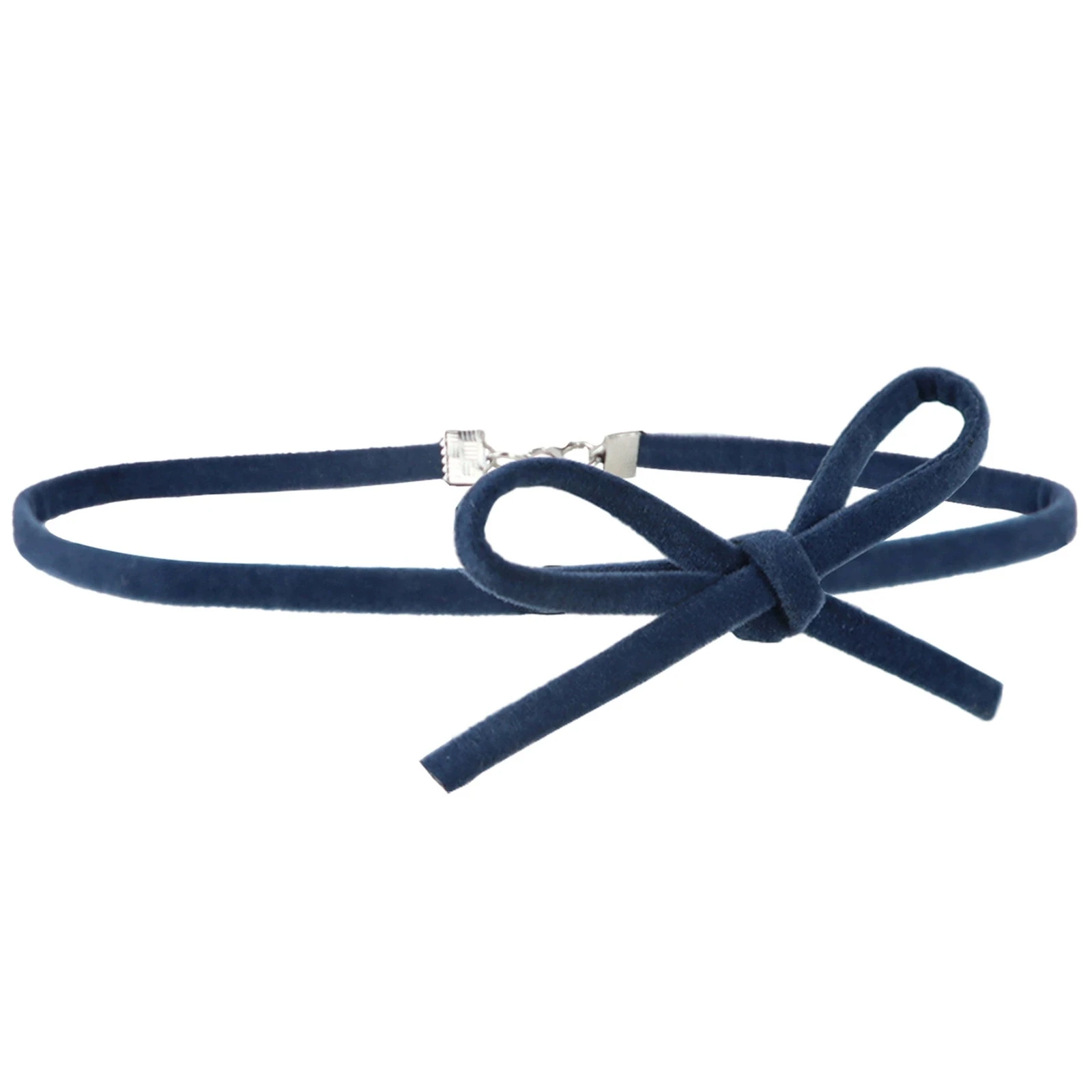Cute Y2K Vintage Blue Velvet Bow Crystal Geometric Heart Cross Pendant Necklace Stacking Choker Clavicle Chain For Women Girl - view 4