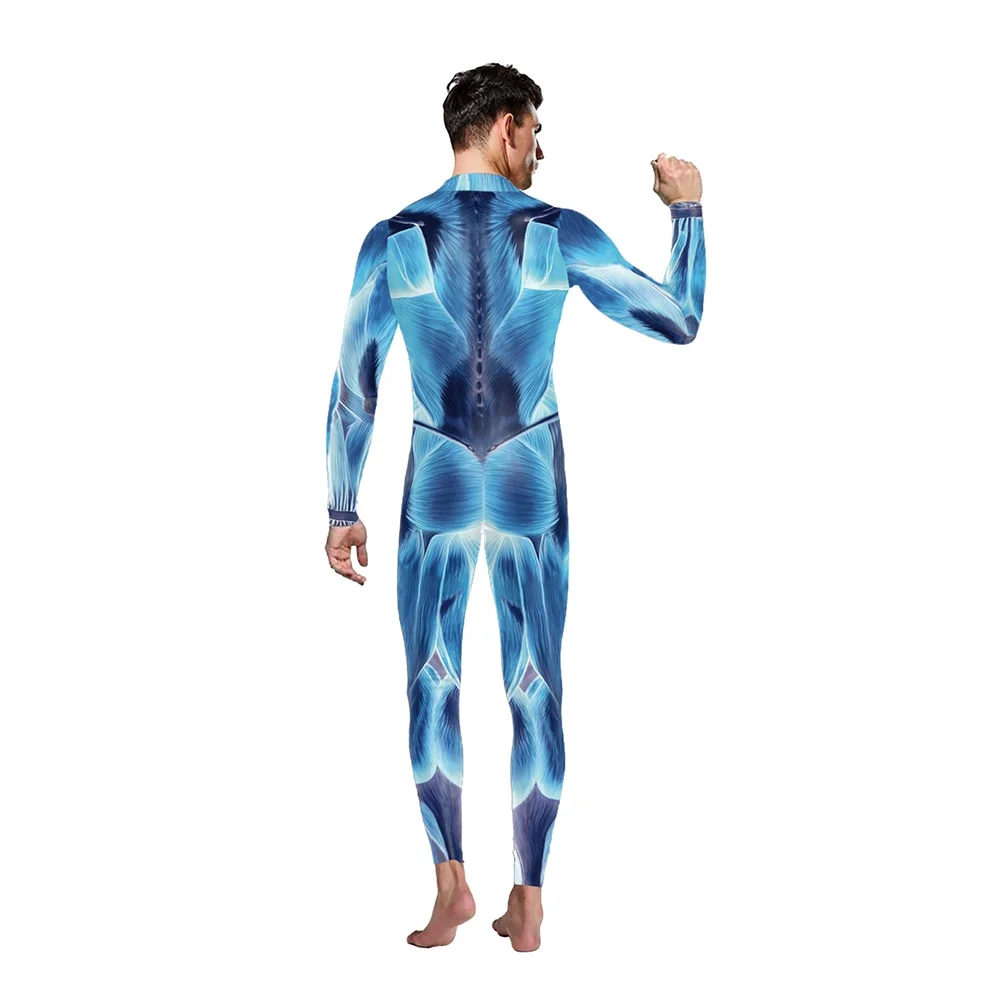 Costume de cosplay de squelette imprimé en 3D pour hommes et femmes, combinaison de corps humain, muscle, crâne, modules, Halloween