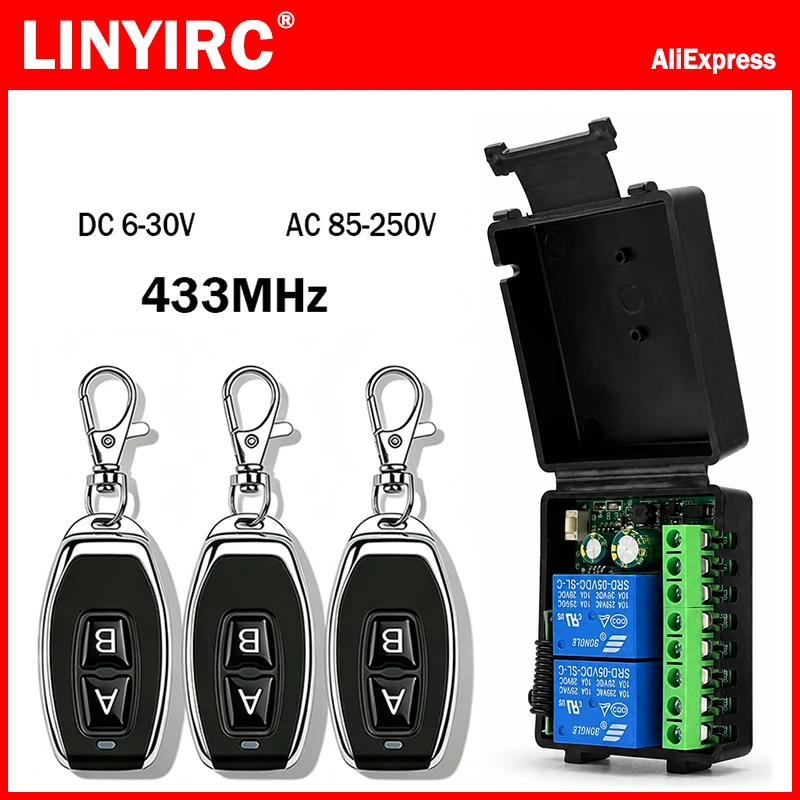 433MHz RF Remote Control 9V 12V 24V 220V Relay Receiver for Universal Garage Door Light LED Fanner Motor Signal Transmission
