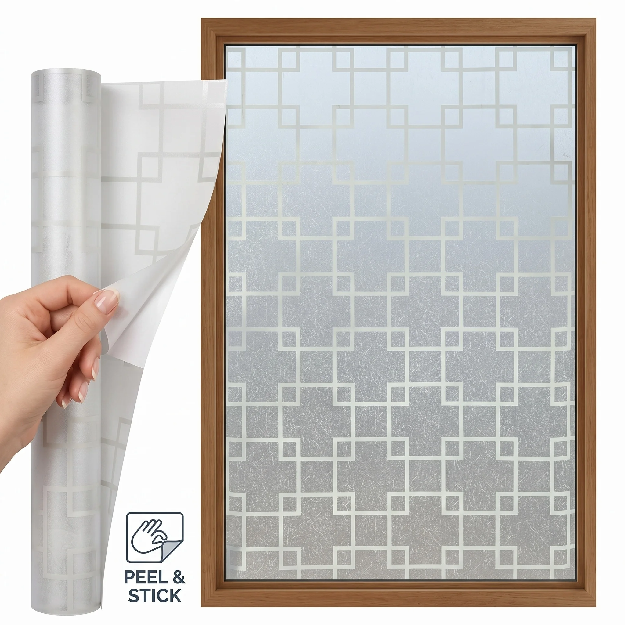 Geometric Square Lattice Self-Adhesive Frosted Window Film Privacy Soft Light Filter DIY Cutable Anti-Peeping 70/80/90cm