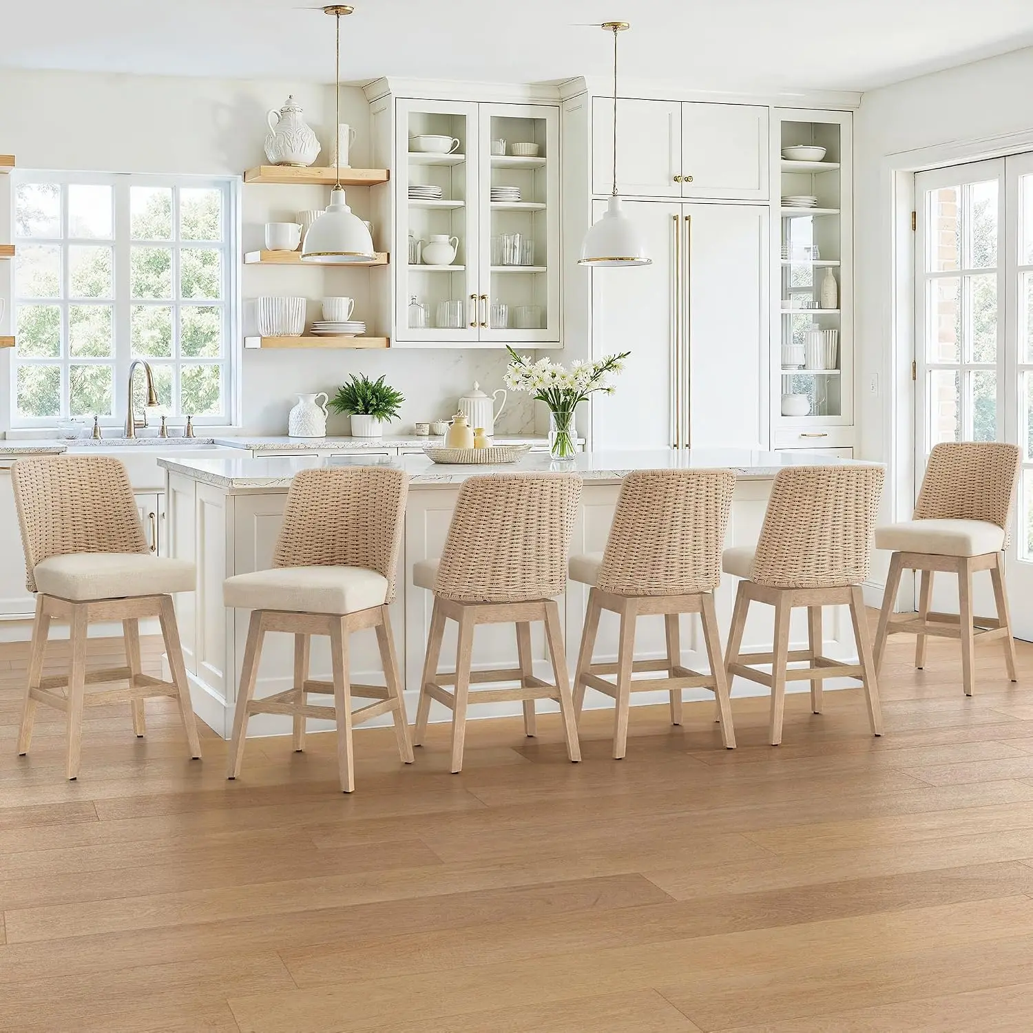 Rattan Bar Stools 6pcs, 27