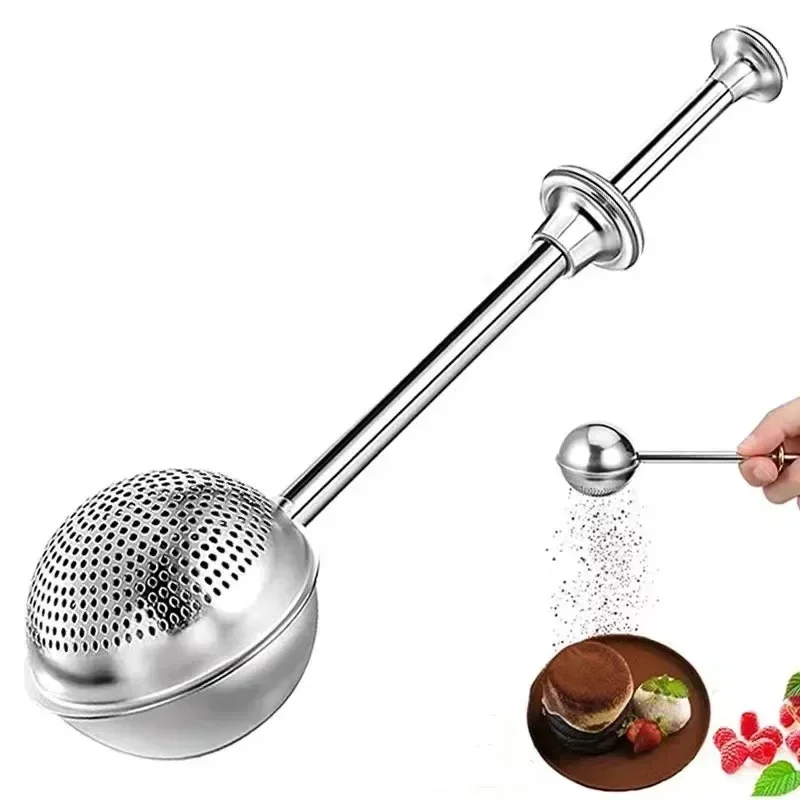 304 Stainless Steel Powder Spreader Filter Screen One Handed Operation Spring Flour Sieve Dust Collector Frosting Tool Baking