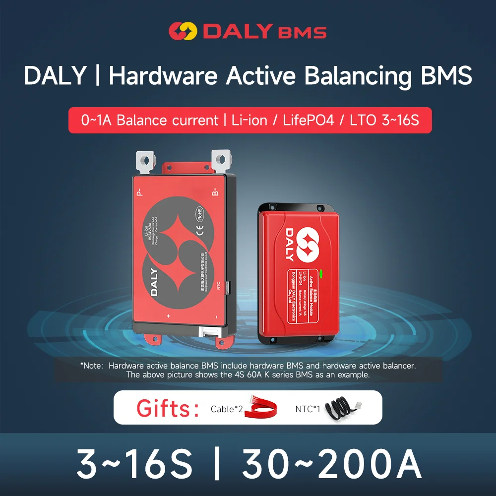 Daly BMS Active Balancer BMS Lifepo4 4S 12V 3S 8S 24V 13S 16S 48V 40A 60A 100A 150A 200A for Li-Ion Battery Balance Board 100Ah