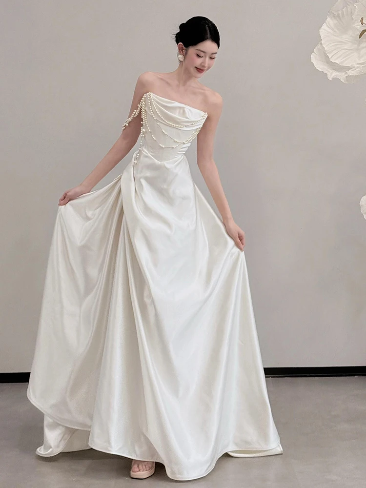 

Ele Satin Wedding Dr 2025 New Sle Bridal Gown Svel Floor Length Neline Other Handmade Flower Middle Waist