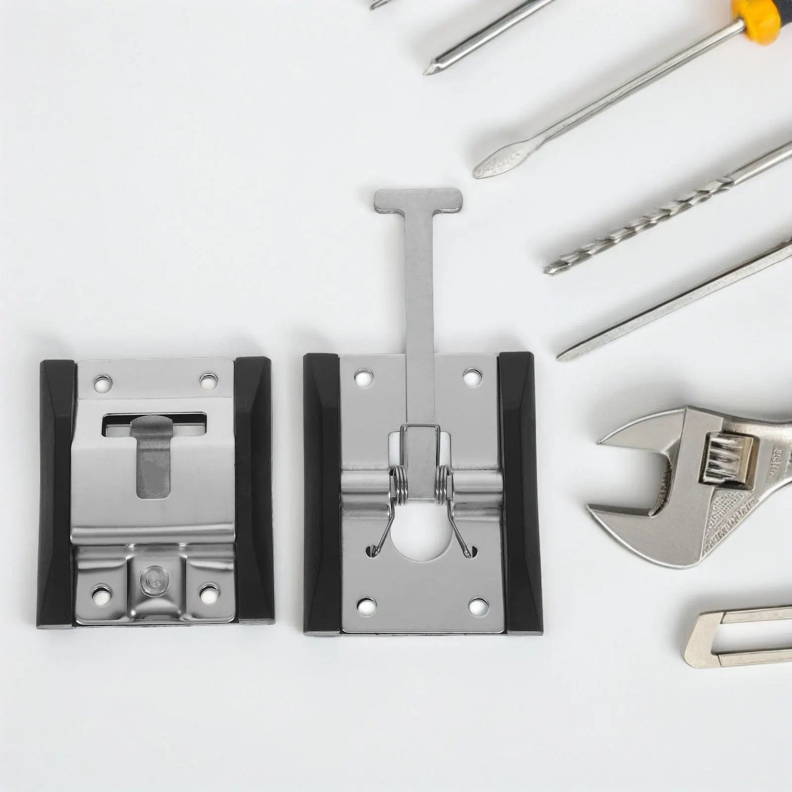 

1Set Refrigerated Truck Door Lock Heavy Duty Stainless Steel Windproof Latch For Rv Cargo Trailer T-Style Snap Black Durable