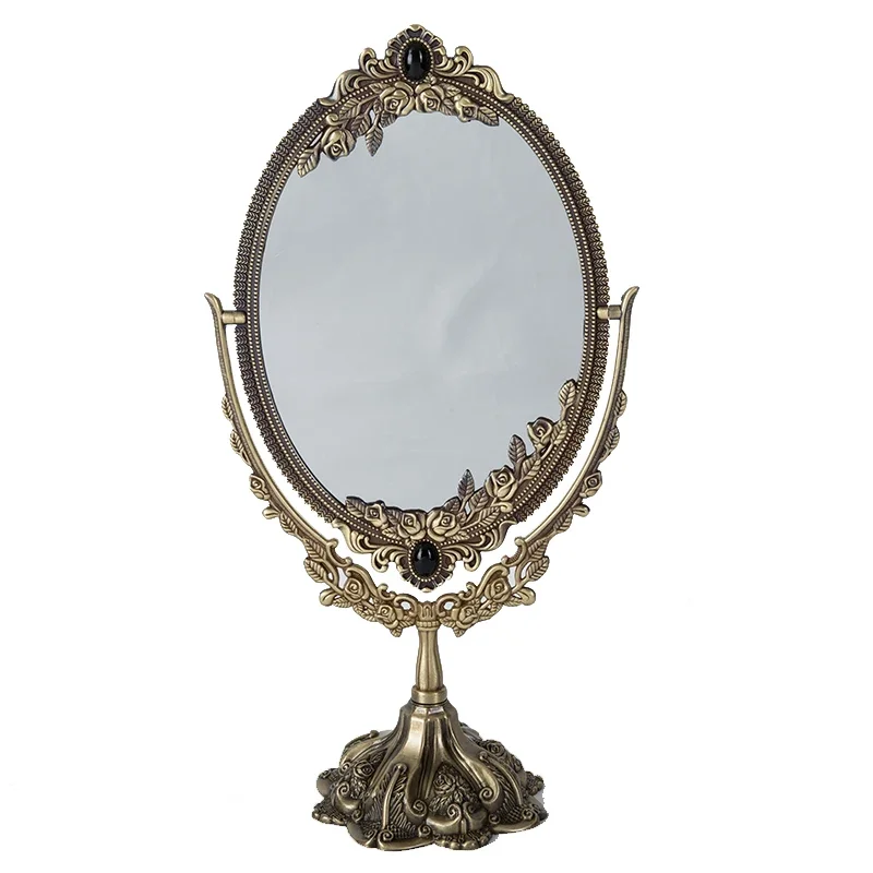 European retro princess mirror makeup mirror women desktop large metal high definition double-sided mirror antique bronze