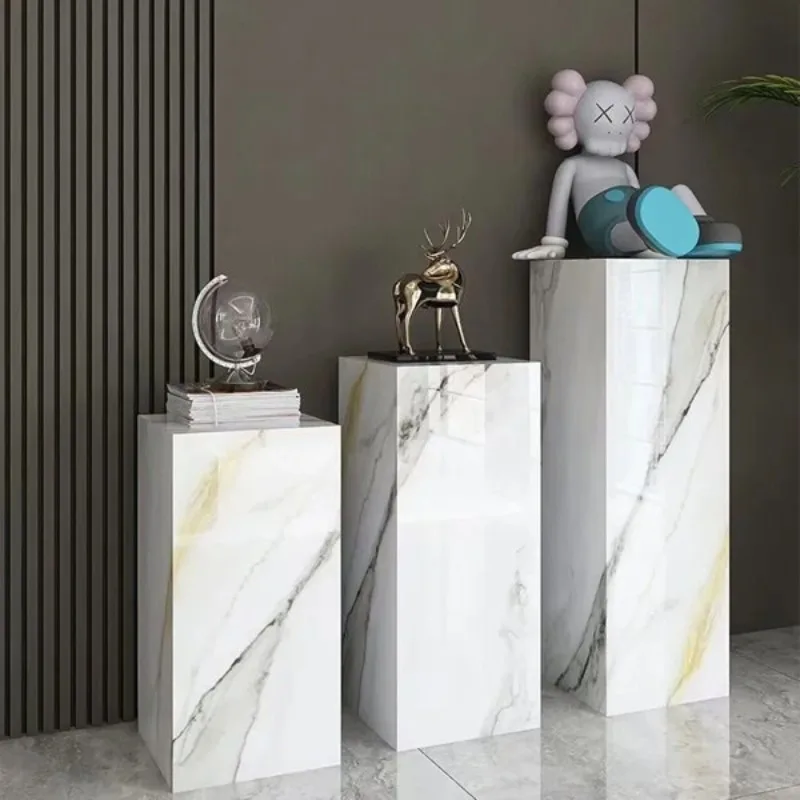 Modern light luxury rock slab flower stand, simple living room, marble floor-to-ceiling display stand, hotel high-end rack