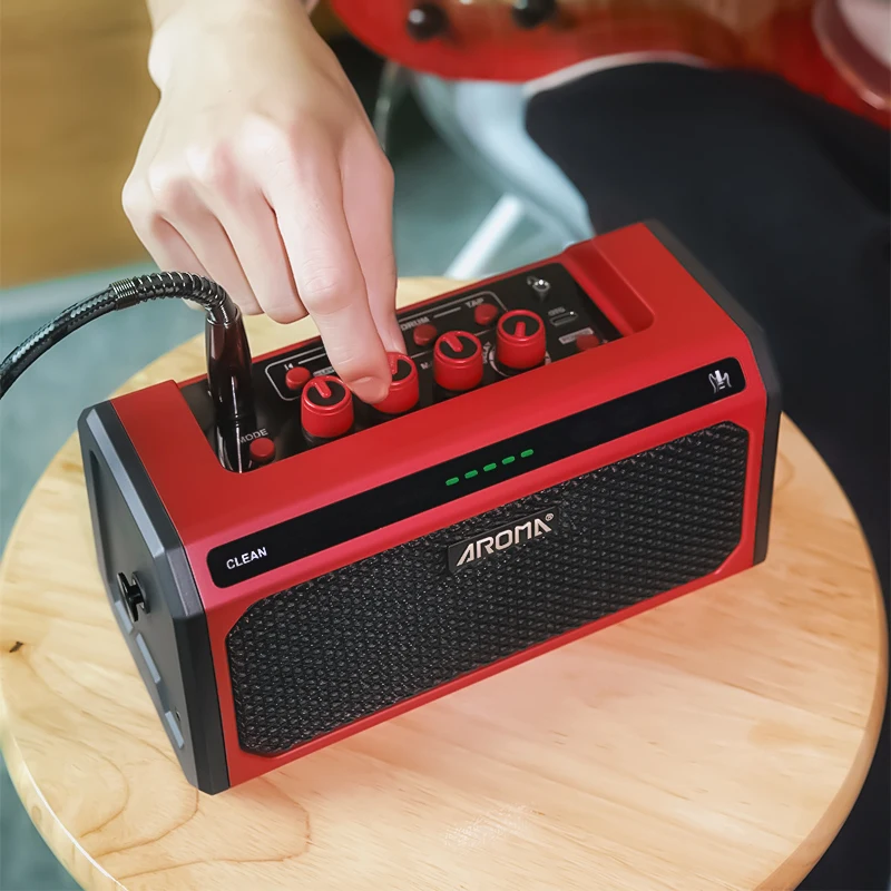 AROMA Guitar Amplifier TG-08 10W with Clean, Delay, Overdrive, Distortion, Metal, 5 Hours Battery Life, Carrying Strap included