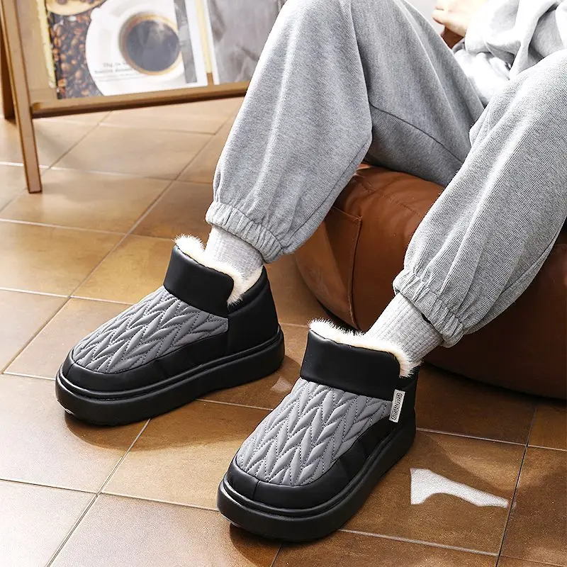 

Men's Winter Waterproof Snow Boots Thick Sole Height Enhancing Warm Fleece Lined Indoor Outdoor Cotton Shoes Anti Slip Warmth