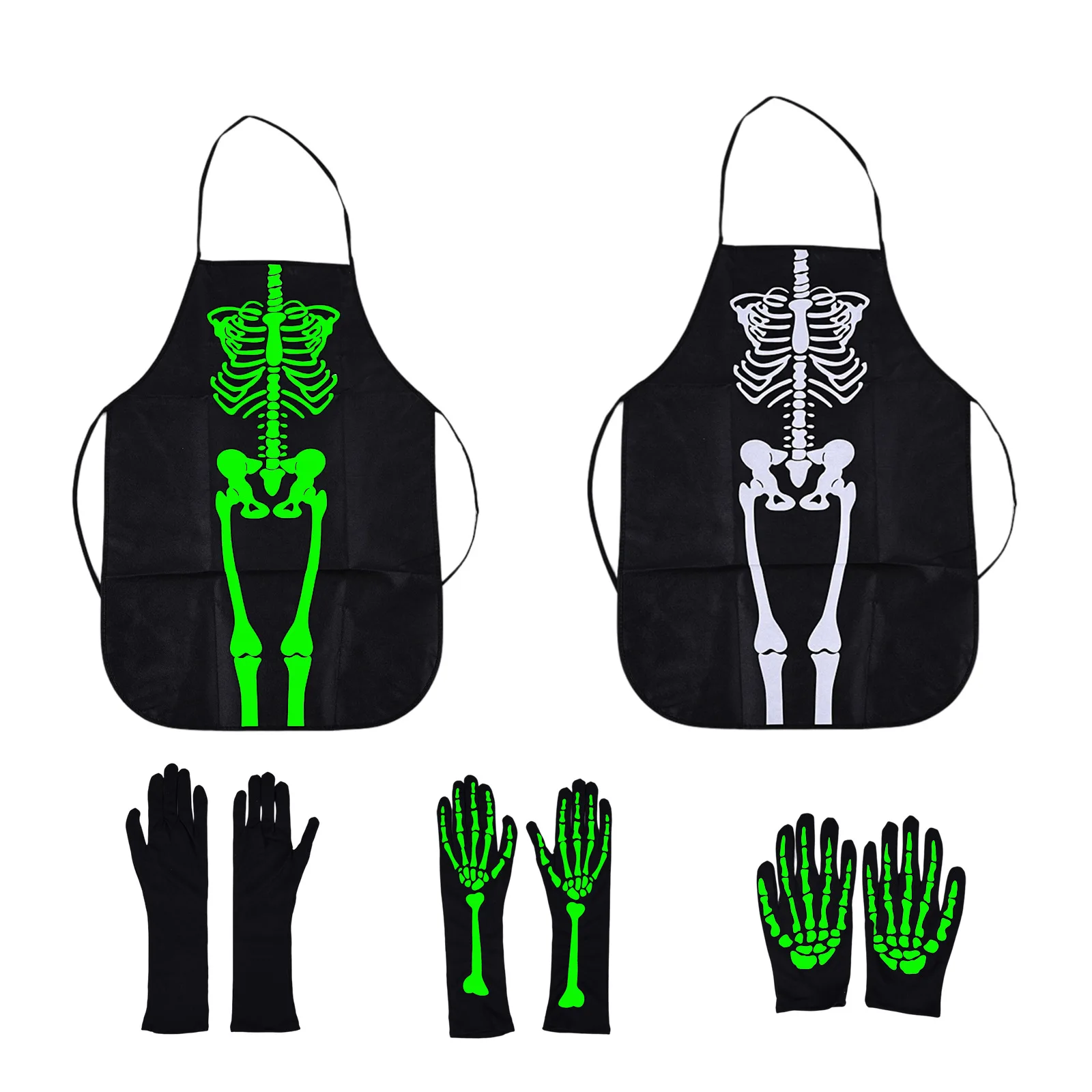 Skeleton Halloween Apron Spooky Skull Apron Gloves