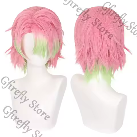 Kanroji Mitsuri Short Hair Hairpiece Demon Slayer Wig Bangs Style Periwig Cosplay Costumes Comic-con Hallowmas Anime Gifts