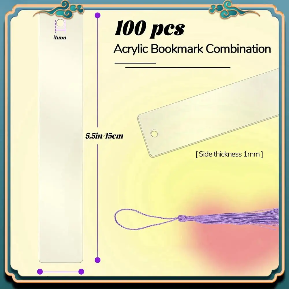 (Новинка)-100 шт. акриловые закладки с 100 шт. красочными кисточками для закладок, для поделок своими руками и подарочных бирки