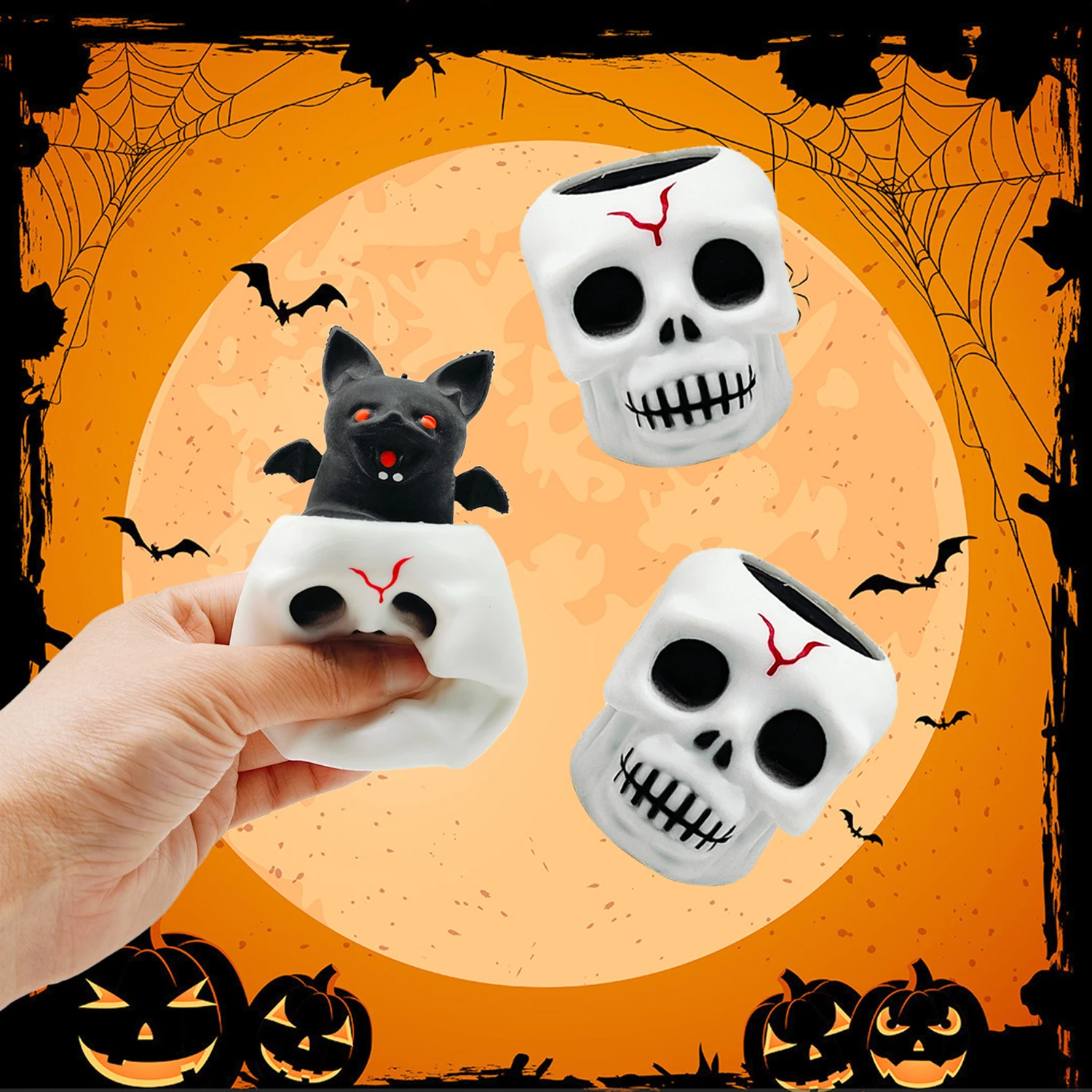 Zabawka antystresowa w kształcie czaszki na Halloween, piórko do włosów, nowa, unikalna zabawka do ściskania, idealna na prezent.