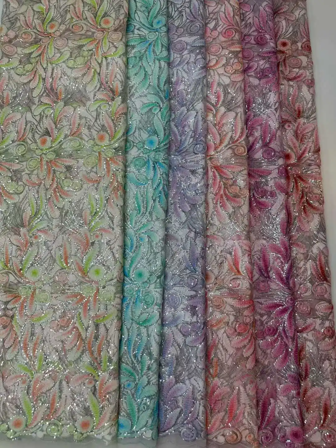 Diskon Besar Kain Renda Bordir Nigeria Afrika Desain Indah Renda Jaring Payet Kualitas Terbaik untuk Gaun Malam Pesta AH1661