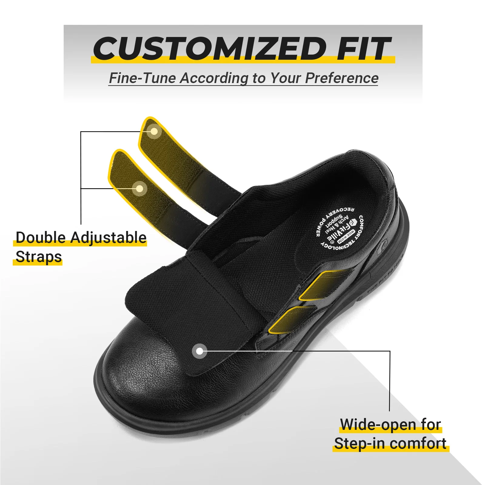 Fitville Men's Casual Shoes Extra Wide Toe Luxury Leather Dress Business Shoes for Men Comfortable Walking With Arch Support