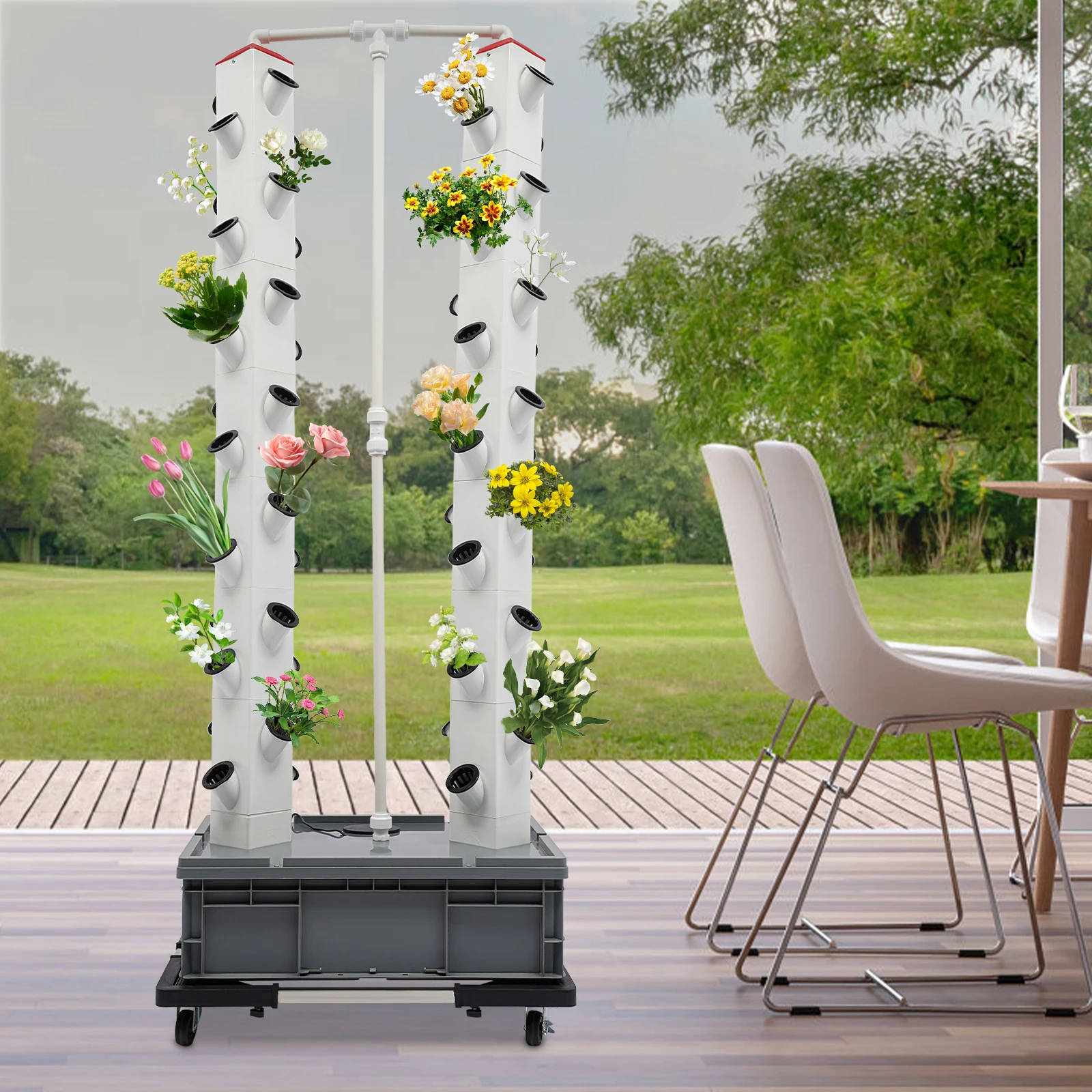 

56-Plant Hydroponic Trolley, Hydroponic Outdoor Indoor Vertical Garden Smart Garden Kit, Hydroponics Growing Tower