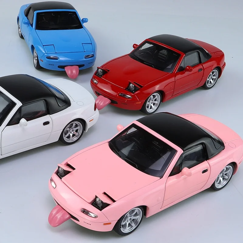 Modèle de voiture en alliage cabriolet rose pour fille, jouet acousto-optique mignon, cadeau d'ornements de modèle de musique, Mazda MX5, coeur, 1:32