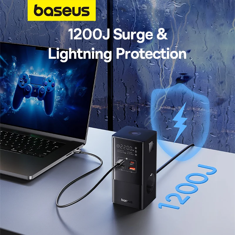 Baseus 100W Fast USB Charger 6 in 1 Power Strip Desktop Charging Station 1200J Surge Protector For MacBook iPhone 16 15 Samsung