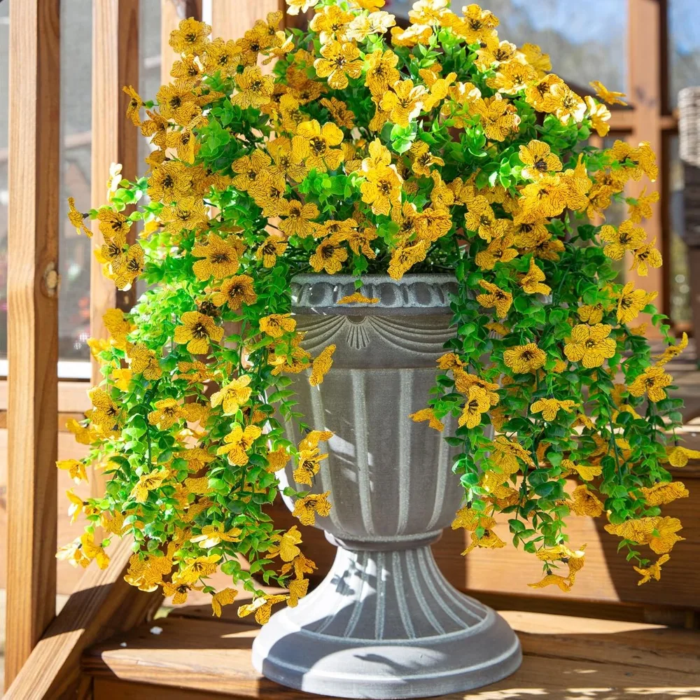 زهور صناعية معلقة من HyeFlora للديكور الخارجي، قطعتان من الأقحوان المزيفة مع أوراق الأوكالبتوس لشرفة ساحة الحديقة