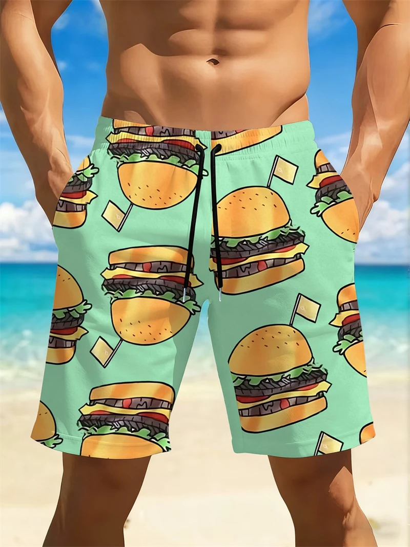 

Humorous Burger Men Beach Shorts 2026 New Quick Dry Swim Shorts For Casual Daily Wear Beach Days And Fun Summer Style Men Trunks