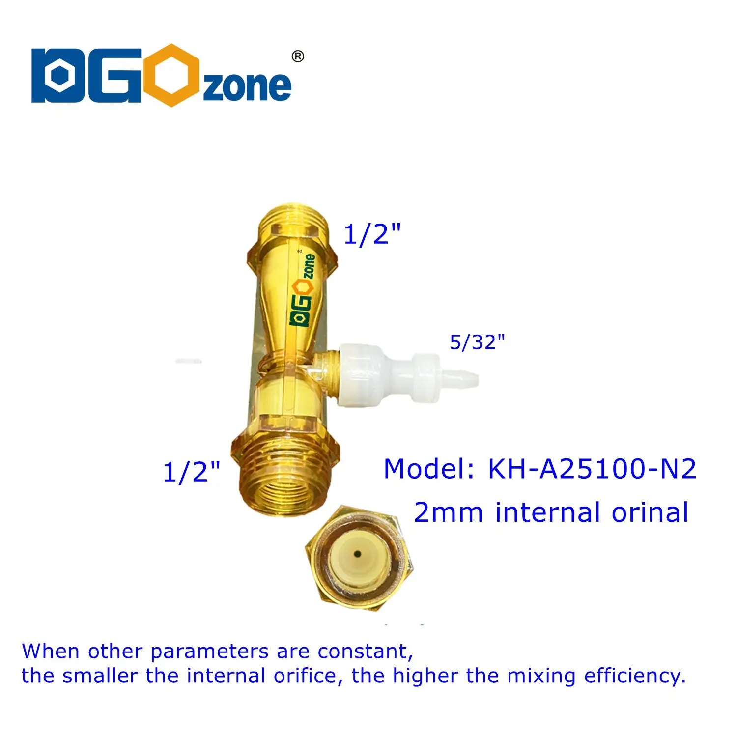 Injektor Venturi 1/2 inci dengan katup Orifice 1mm/2mm/3mm bahan PVDF Pencampur Gas Cair untuk Spa Taman Irigasi KH-A25100-N