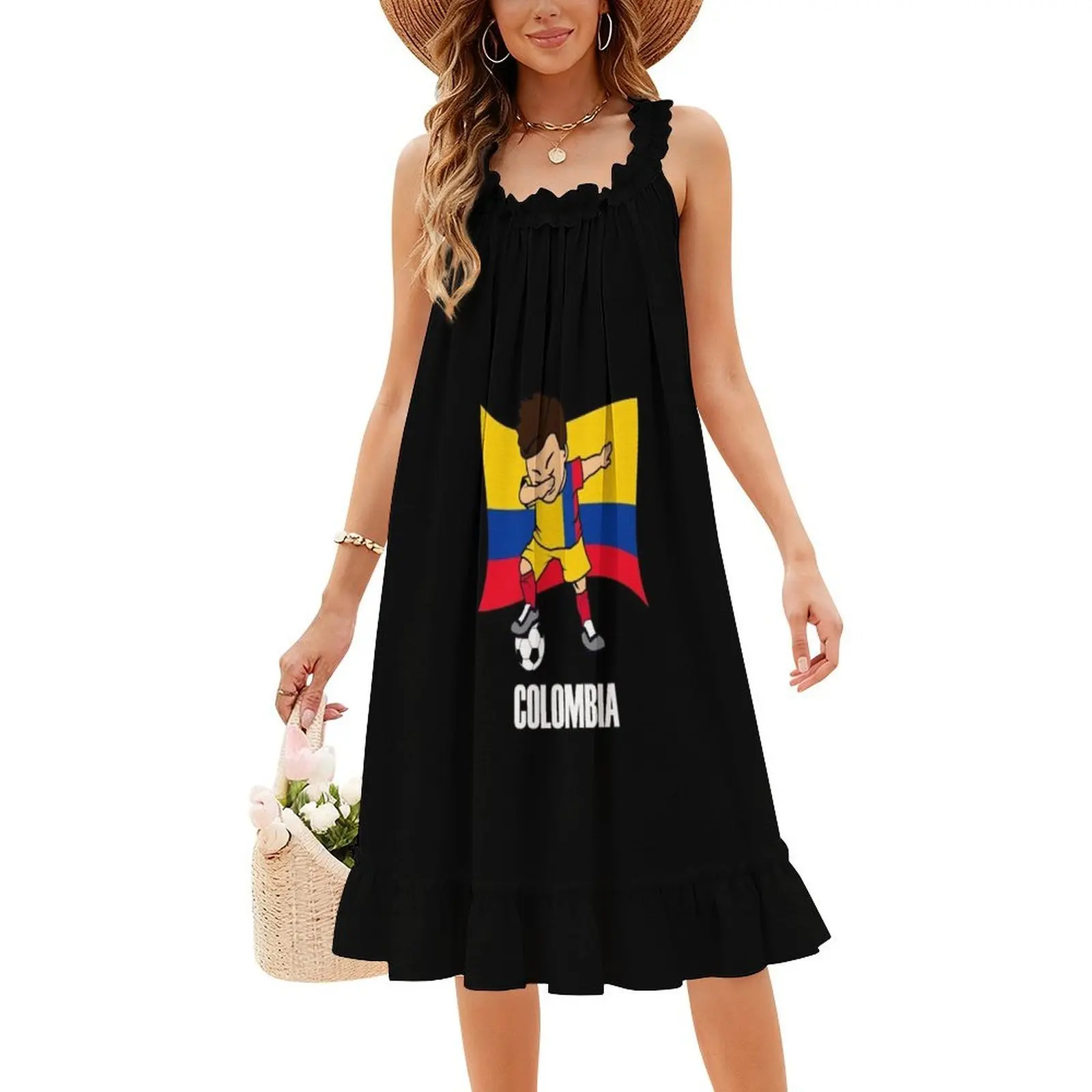 فستان Dabbing Soccer Boy كولومبيا لكرة القدم جيرسي علم كولومبيا على الطراز الكوري للنساء فستان كاجوال أنيق للحفلات أو اليومية #4
