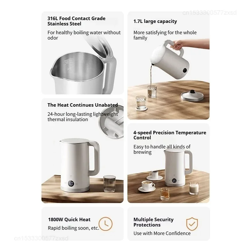 Mijia Constant Temperature Electric Kettle 3 Automatic Power Off 316L Stainless Steel 1800w Rapid Heating Kettle Home
