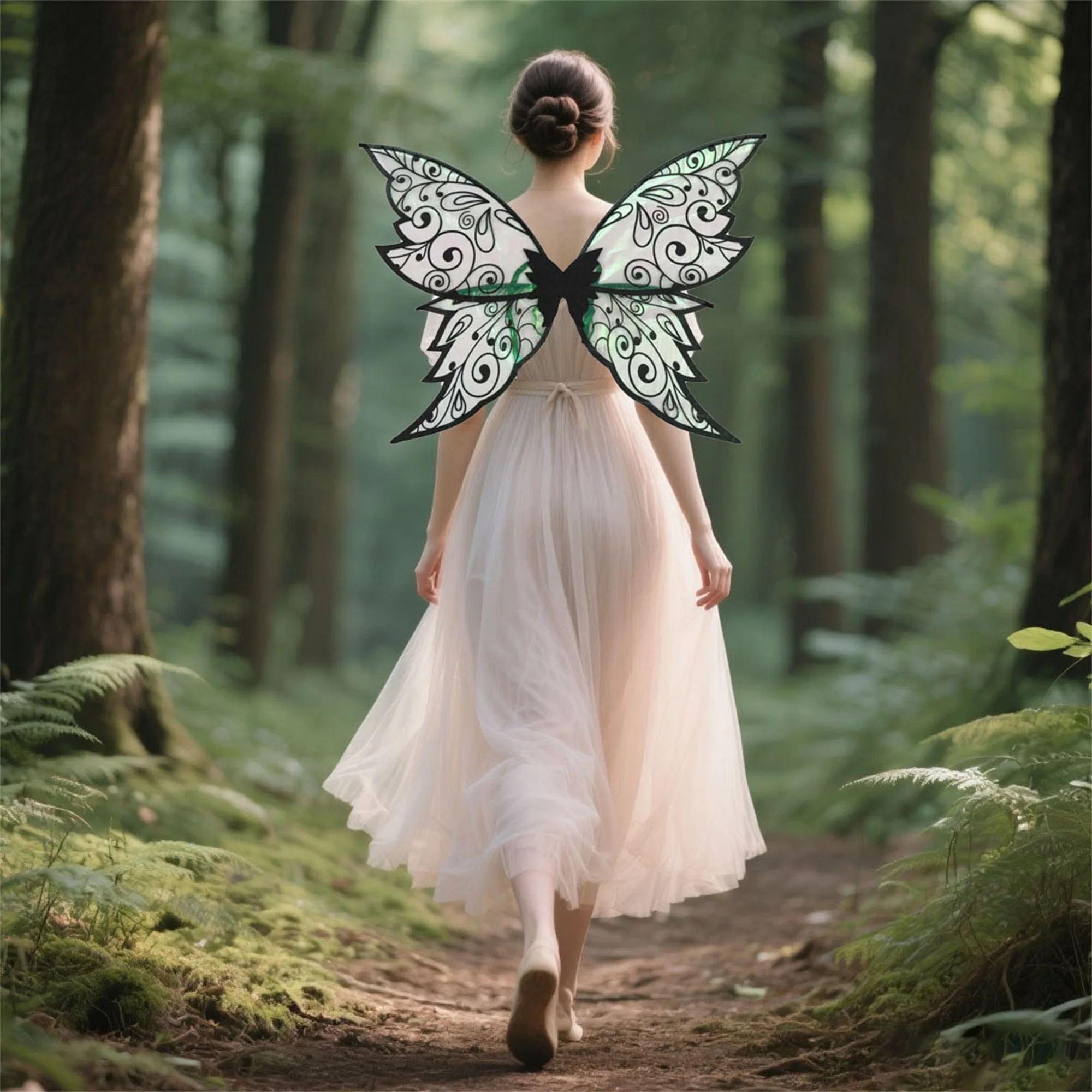 Set di costumi da principessa delle fate per bambini Abito tutù in tulle scintillante con ala di farfalla e bacchetta per feste di Halloween