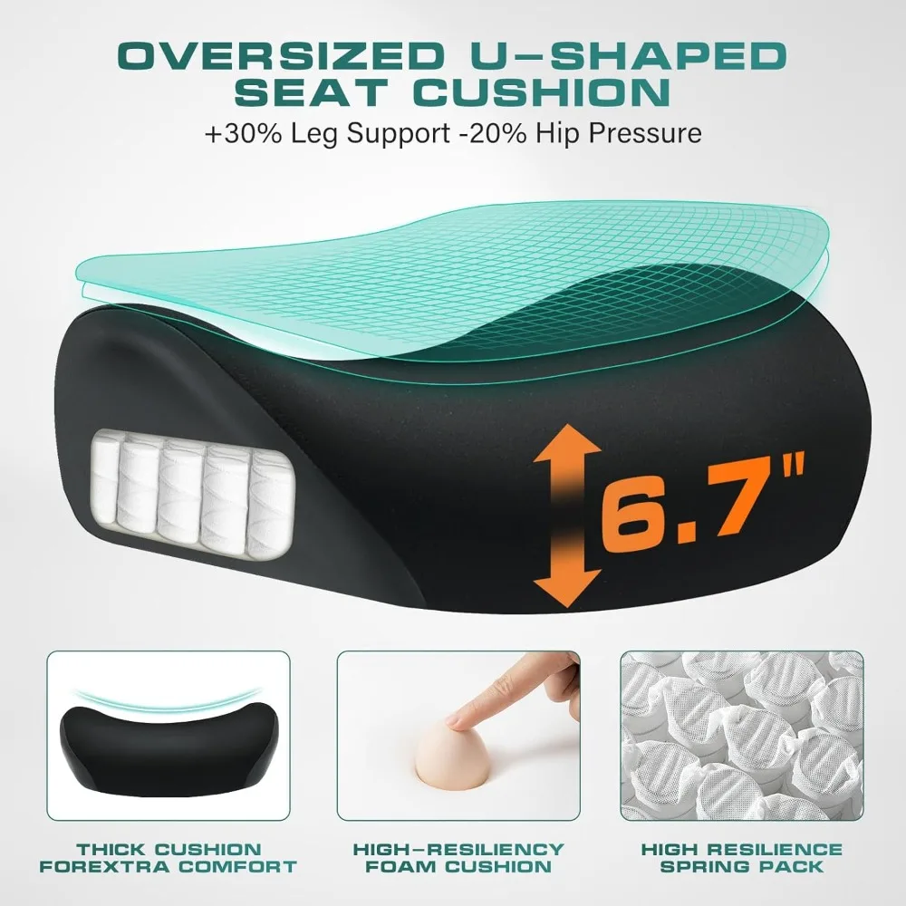 大きな体型の方のための、幅広で厚いシートクッション付きの大型オフィスチェア、重い人向けのエルゴノミクスメッシュデスクチェア、4Dアームレスト付き