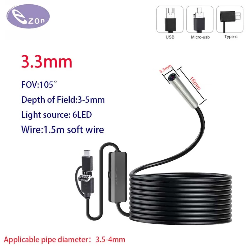 3 In 1 Automotive Boroskop Kamera 720p HD 3.3mm Weiche Draht Inspektion Endoskop Kamera Pipeline Auto Motor Sonde Für Android