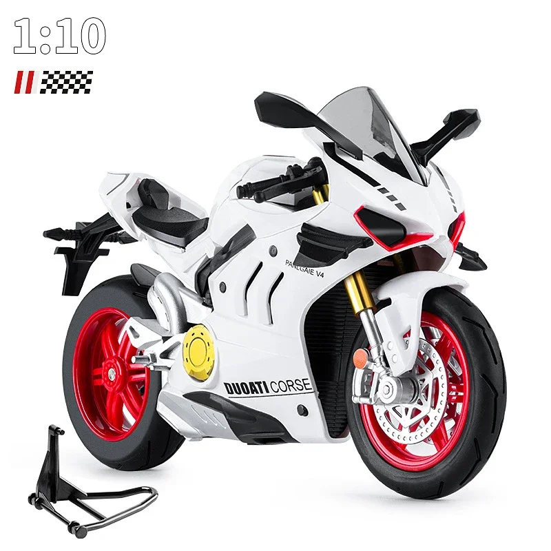 1:10 Ducati V4S S1000RR H2R Alloy Motorcycle Model Collection Sound and Light Off Road Autocycle Toy Car