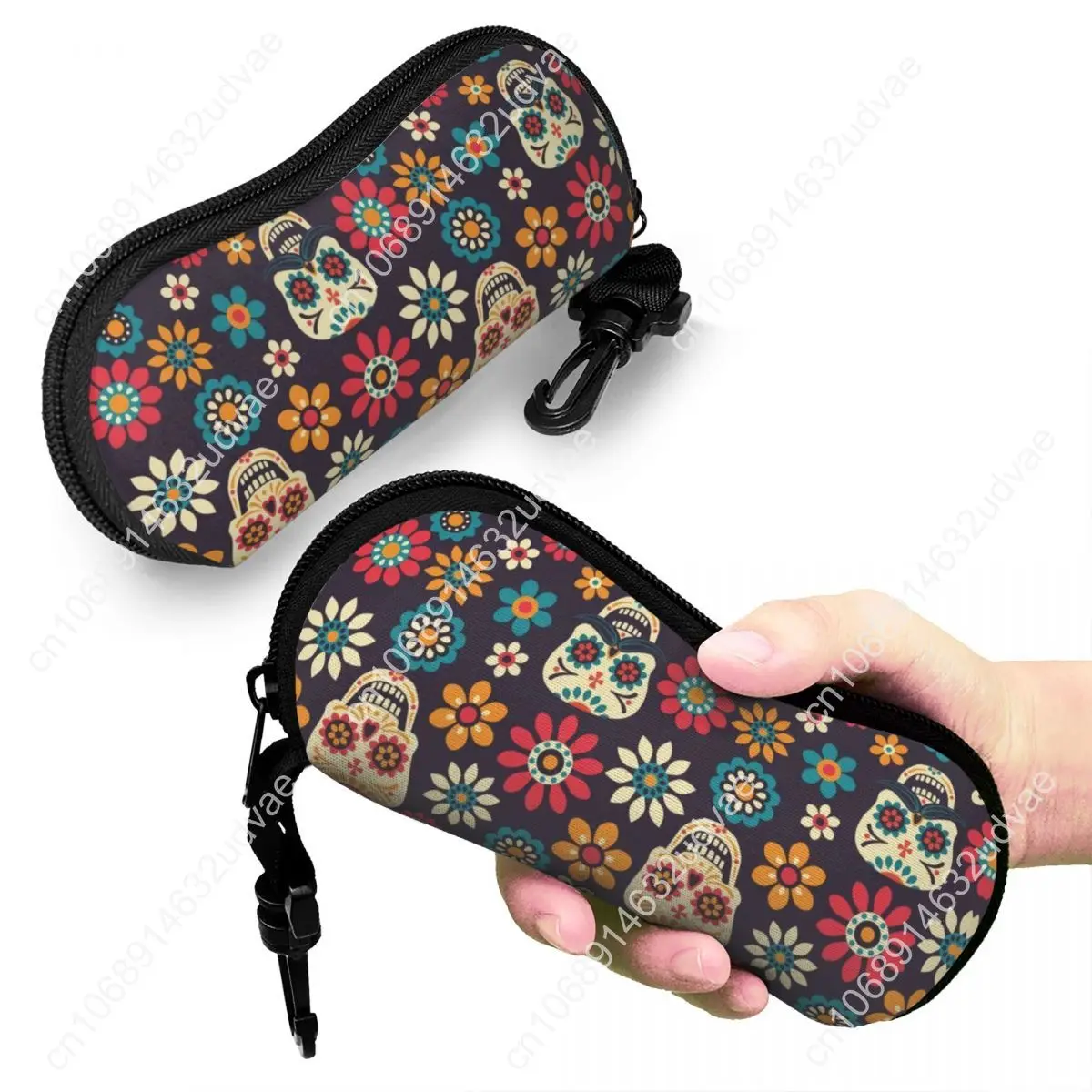 Custom Day Of The Dead Pattern Shell Glasses Case Travel Sugar Skull Santa Muerte Eyeglasses Case Sunglasses Protector Box