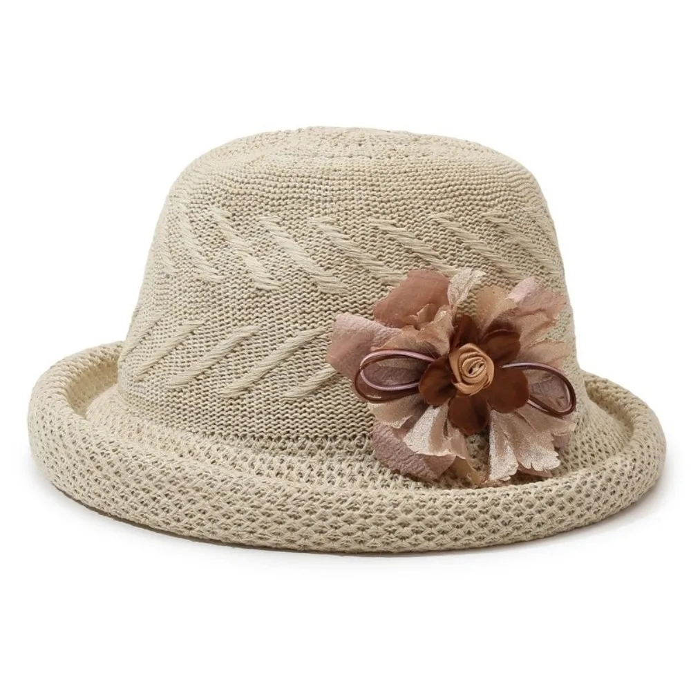 

Casual Solid Color Flower Fisherman Hat Korean Style Versatile Sunscreen Bucket Cap Shade Rolled Brim Women Sun Cap Work