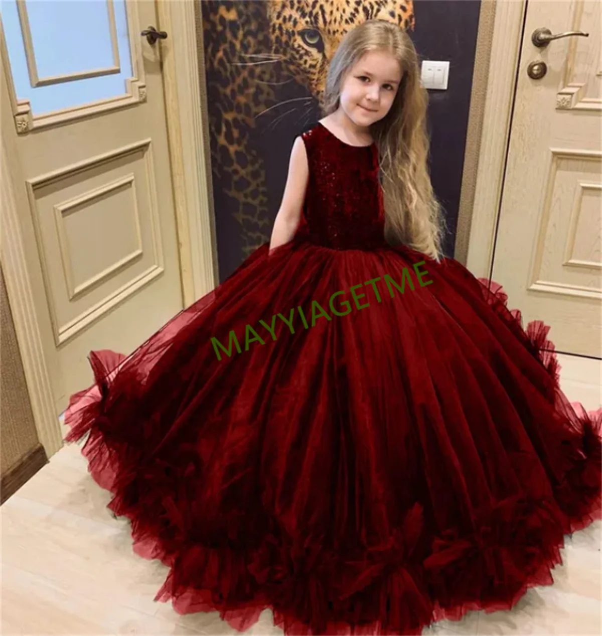 Vestito da spettacolo principessa per bambine abiti da ragazza di fiori da sposa senza schienale per bambini abito da festa di compleanno in Tulle con paillettes per bambini