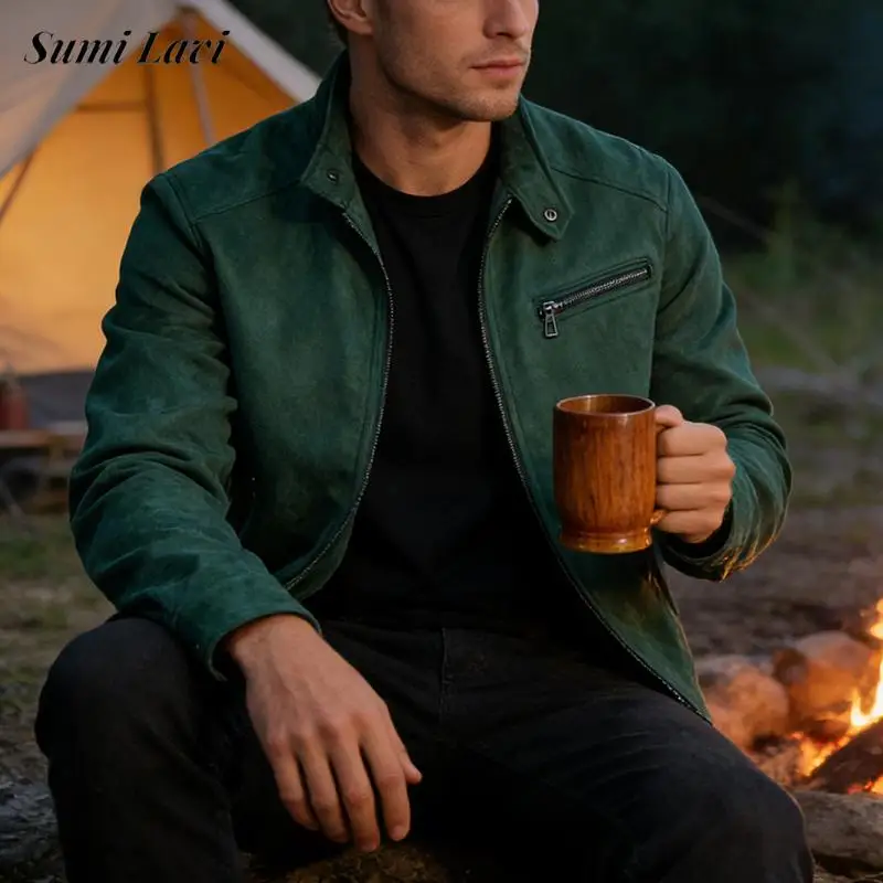 

2026 весенняя модная мужская однотонная куртка, пальто, зимние повседневные замшевые куртки для отдыха, мужская повседневная верхняя одежда на молнии с воротником-стойкой