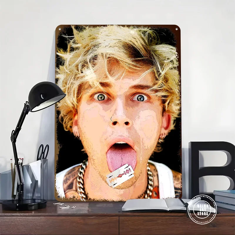 Machine Gun Kelly Razor Portrait Personalized 3D Textured Metal Poster Wall Art Vintage Tin Signs for Home Decor Ornaments Items