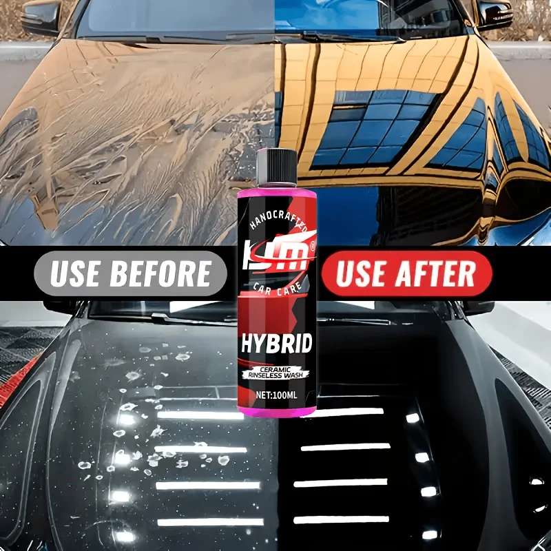 Hybrid Ceramic Rinseless Car Wash, Rich Foam Waterless Car Cleaning Shampoo, No Streak Auto Detailing For Car Paint Care 100ml