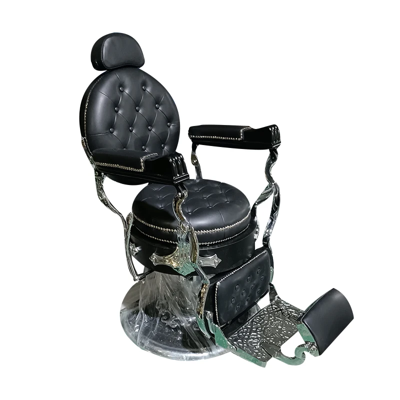 2023 Latest European Style  Heavy Duty Customer Logo Black&Silver Barber Chairs Styling Chairs Salon Chair 10 Years Warranty