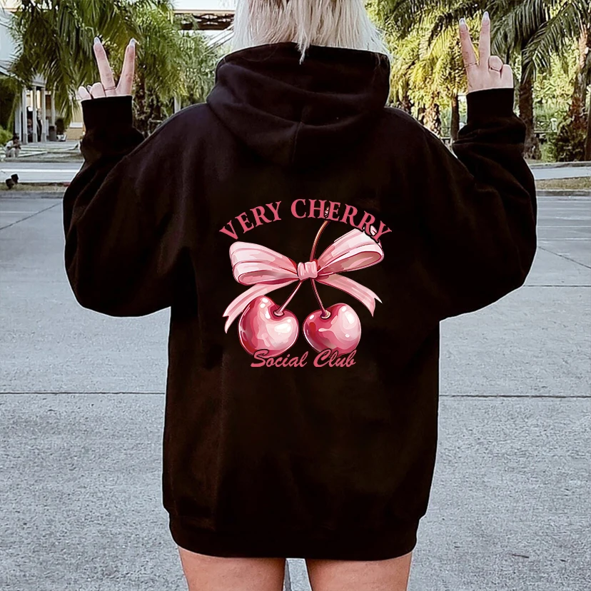 Coquette Cherry Hoodie Have A Good Day Hoodie Words on Back Coquette Bow Hoodie Trendy Ribbon Hoody Cute Pullover Sweatshirts