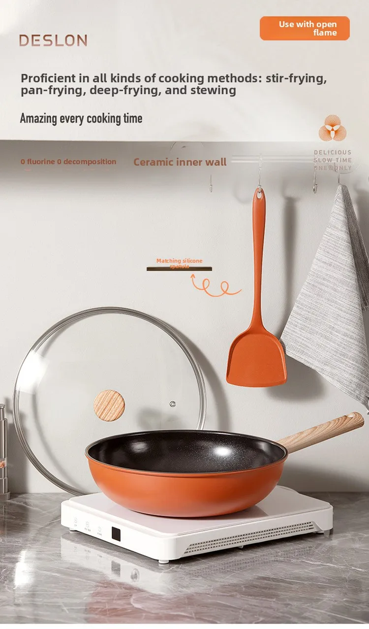 Ceramic non-stick pan two-piece set household wok iron pan with silicone spatula