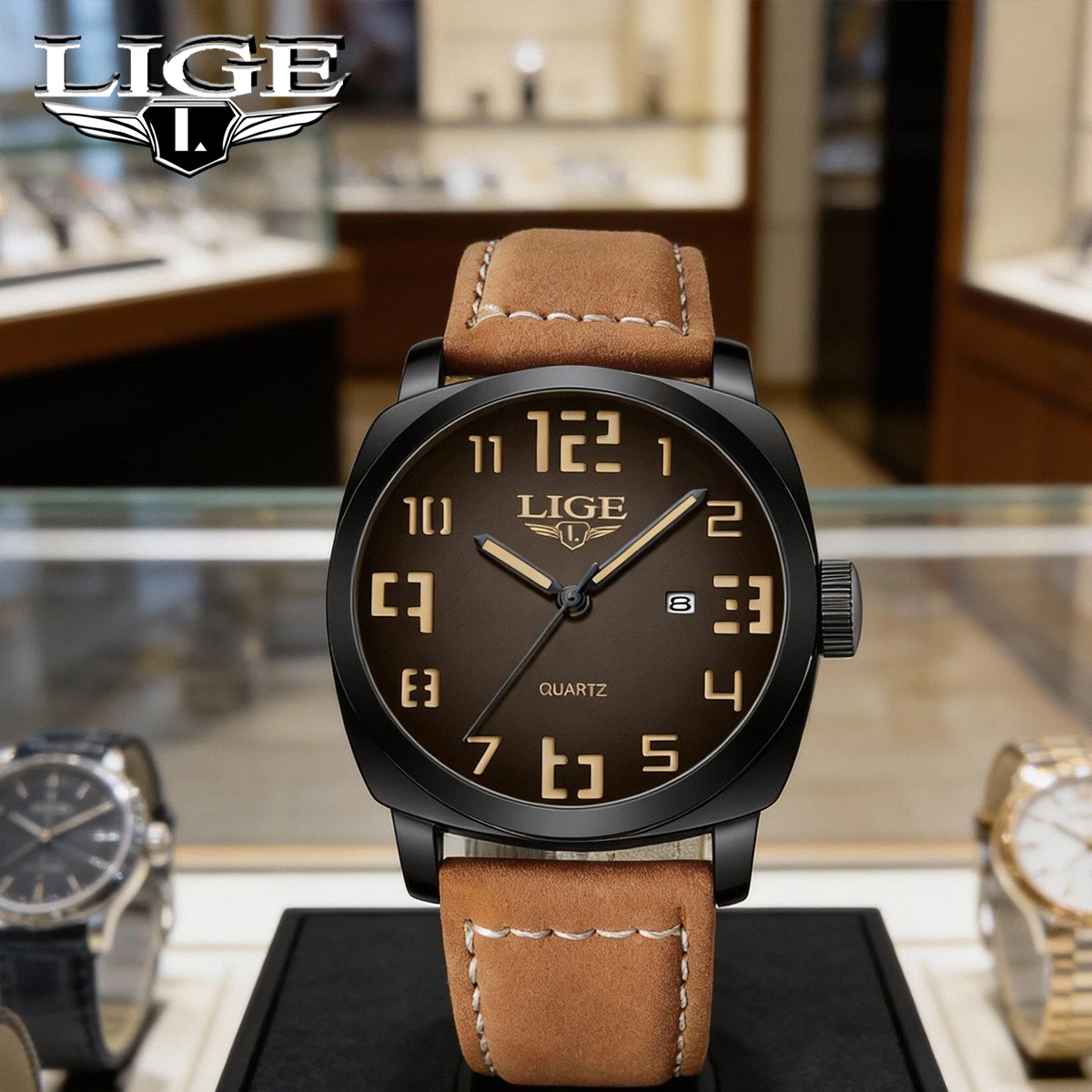 

Мужские часы LIGE, модные, повседневные, кожаные, водонепроницаемые, с датой, светящиеся, спортивные, наручные часы для мужчин