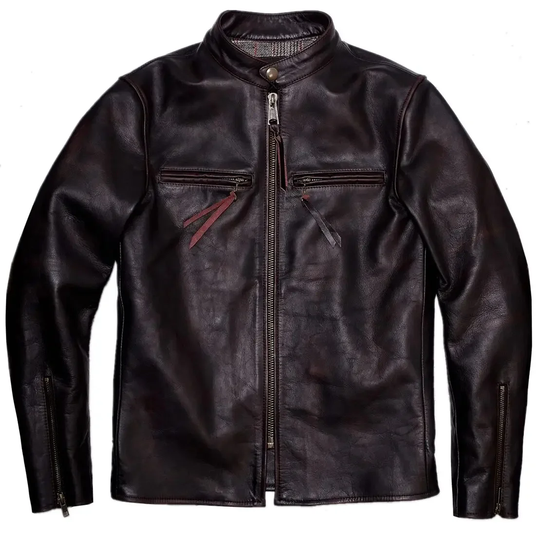 

Men's Genuine Leather Jacket Horsehide Stiff Slim Windproof Classic J-100 Motorcycle Biker Vintage Clothing