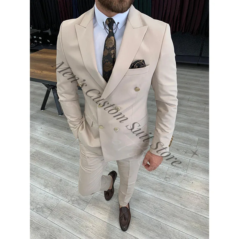 

Fashion Peaked Lapel Double Breasted Men's Suits Formal Party Stylish 2 Piece Blazer Pants Set for Weddings Proms Special Events