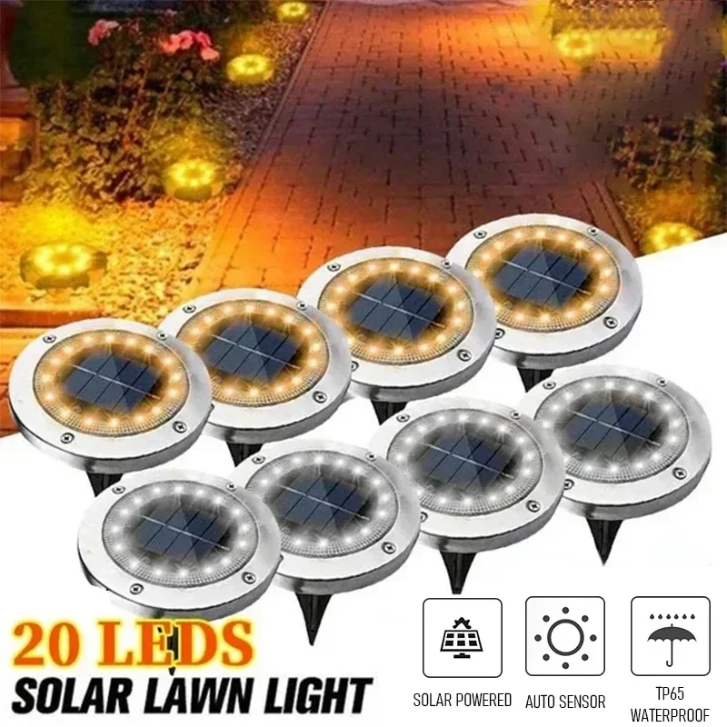 

8/20LED Outdoor Solar Power Disk Light Outdoor Garden Courtyard Underground Waterproof Decoration Buried Spotlight