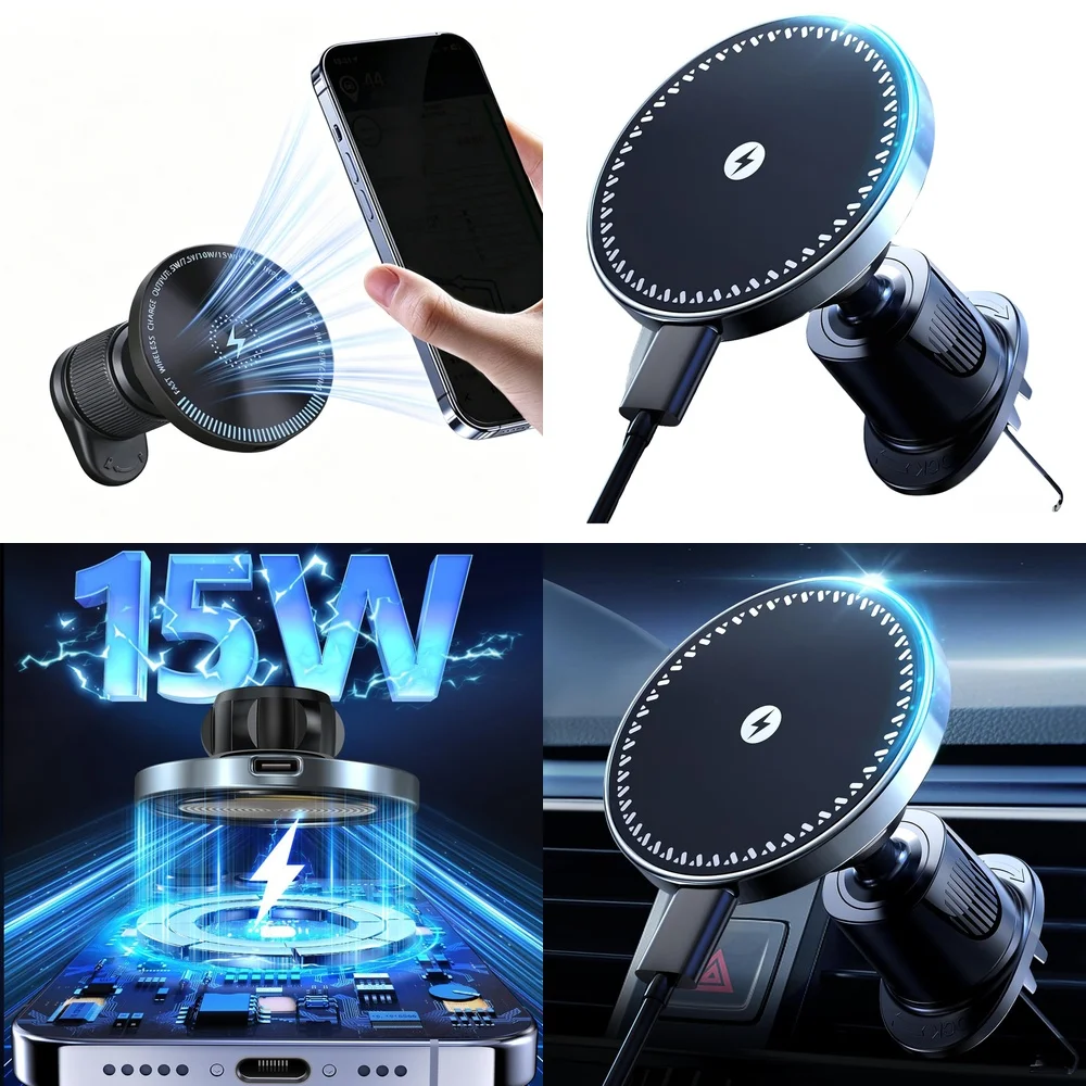 New Electronics Products Trending 2026 Magnetic Wireless Car Charger Air Vent Car Phone Holder Consumer Electronic Accessories