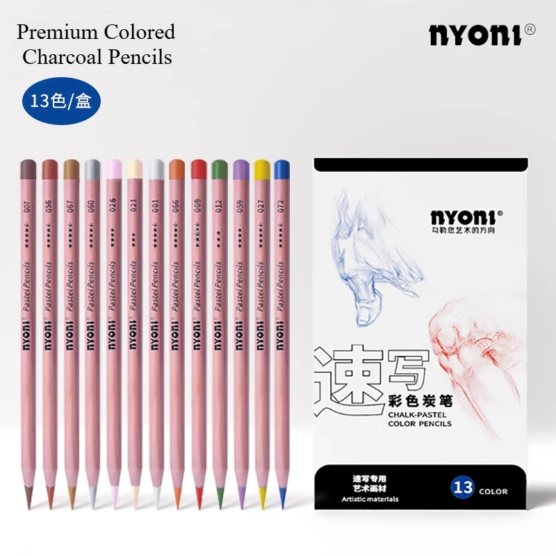 NYONI Premium Colored Charcoal Pencils,Chalk Pastel 13/24 Colors Portrait Set Sketching Shading Art Supplies for Adults Artists